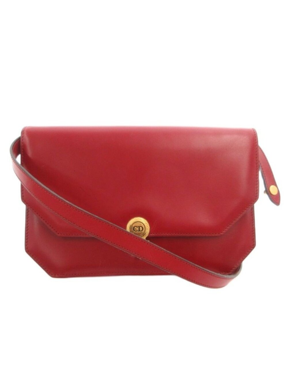 Dior Shoulder Bag Crossbody Leather CD Logo Gold Colored Red